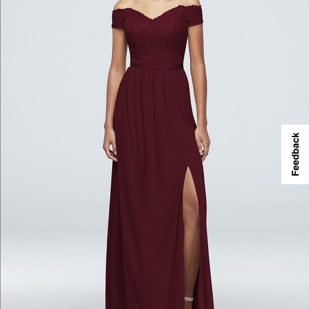 Off-the-Shoulder Lace and Mesh Bridesmaid Dress